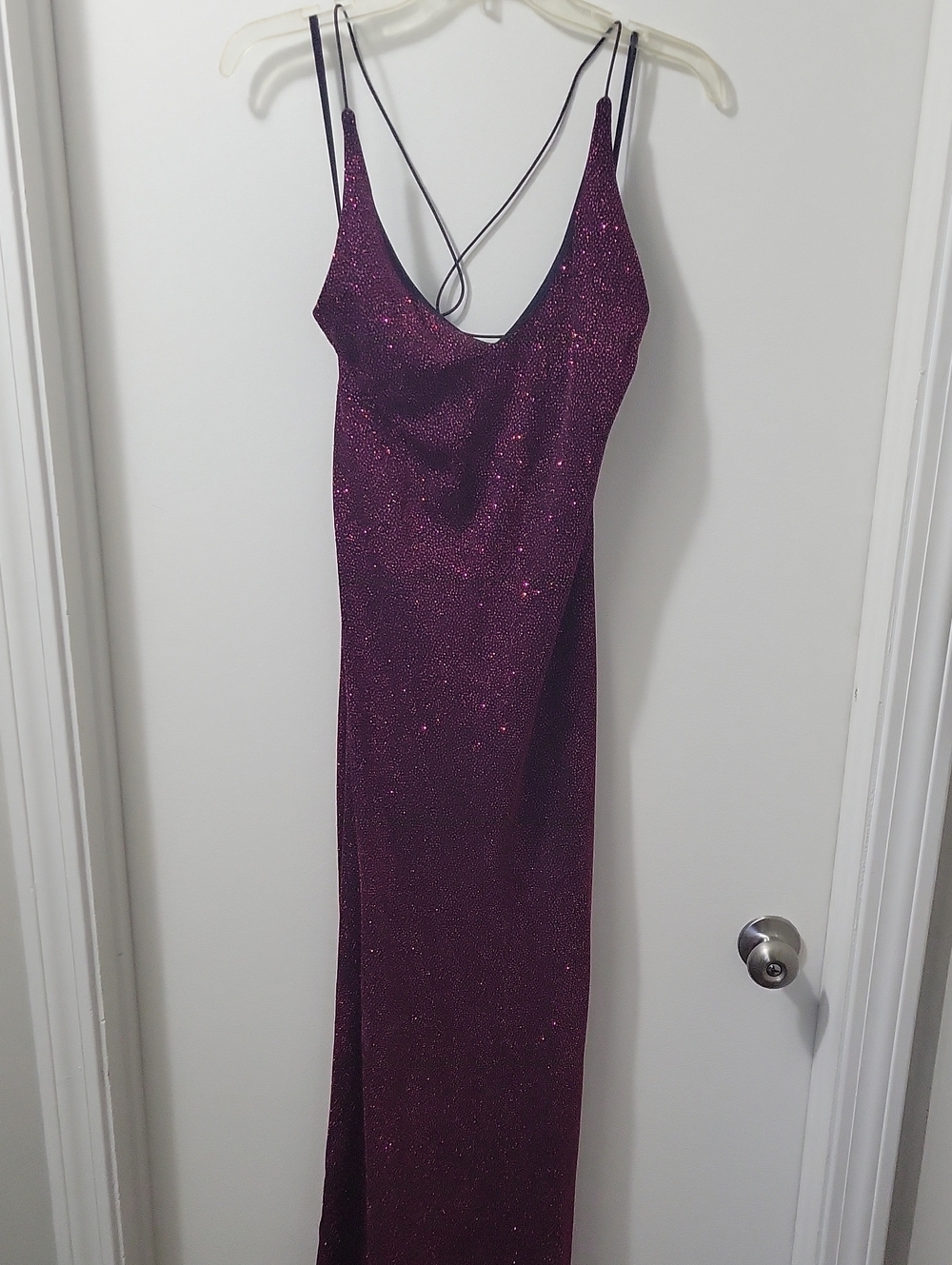 Sparkle Plum Slip Dress with Crisscross Back